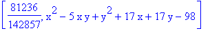 [81236/142857, x^2-5*x*y+y^2+17*x+17*y-98]